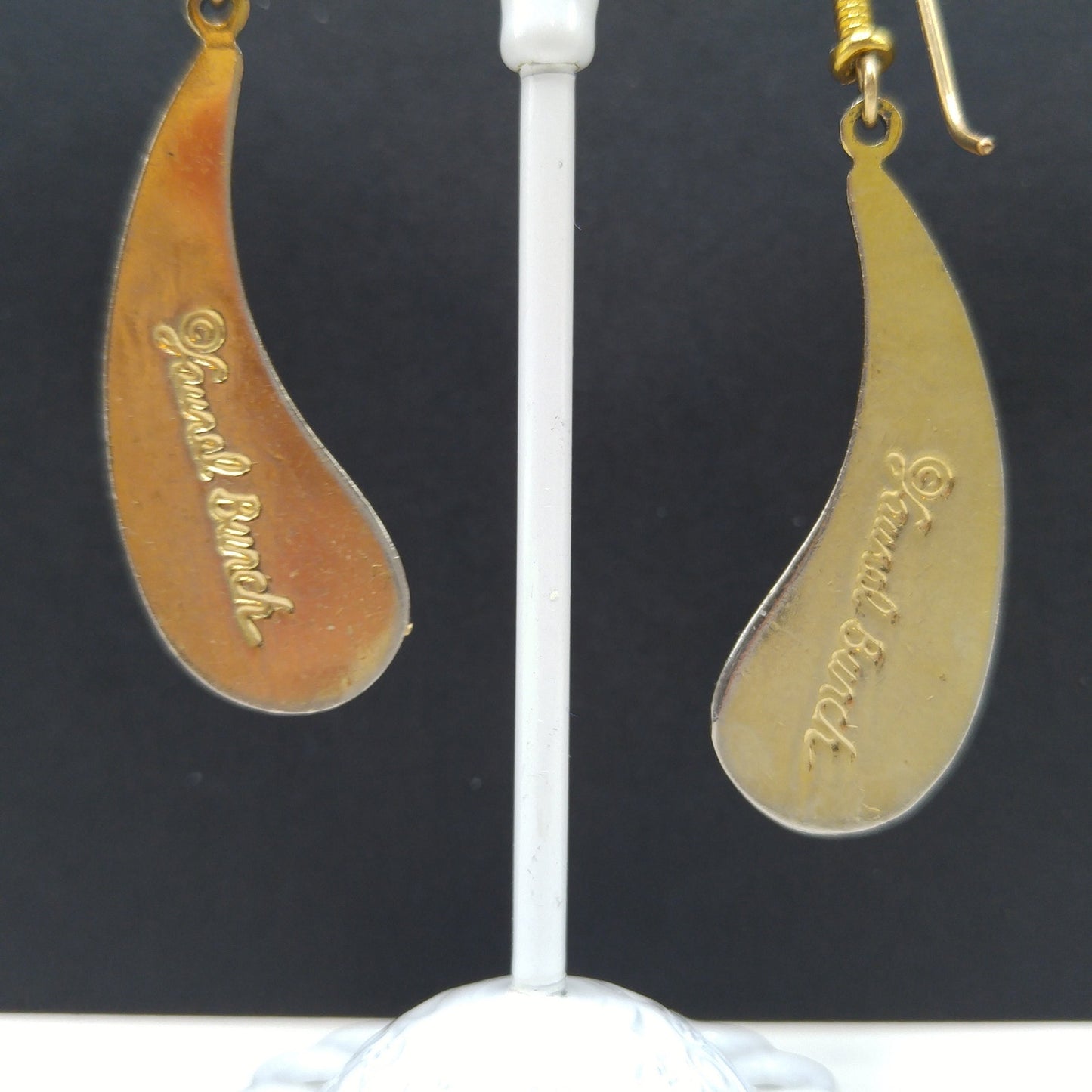 Vintage Laurel Burch Turquoise Drop Earrings, Curved Teardrop, Gold Plated