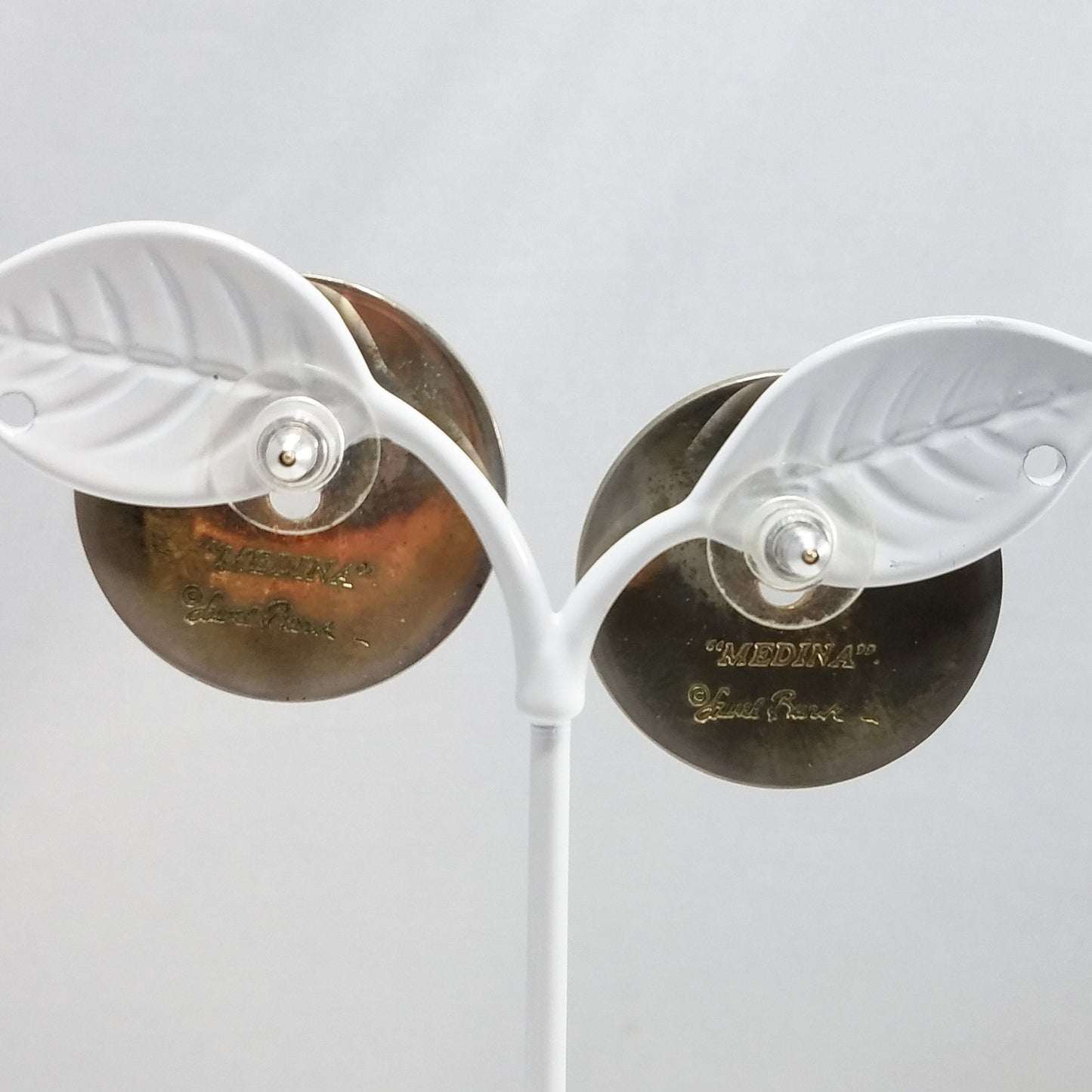 Laurel Burch "Medina" Disk Earrings, Modern Design, Gold Filled Posts, 1990s