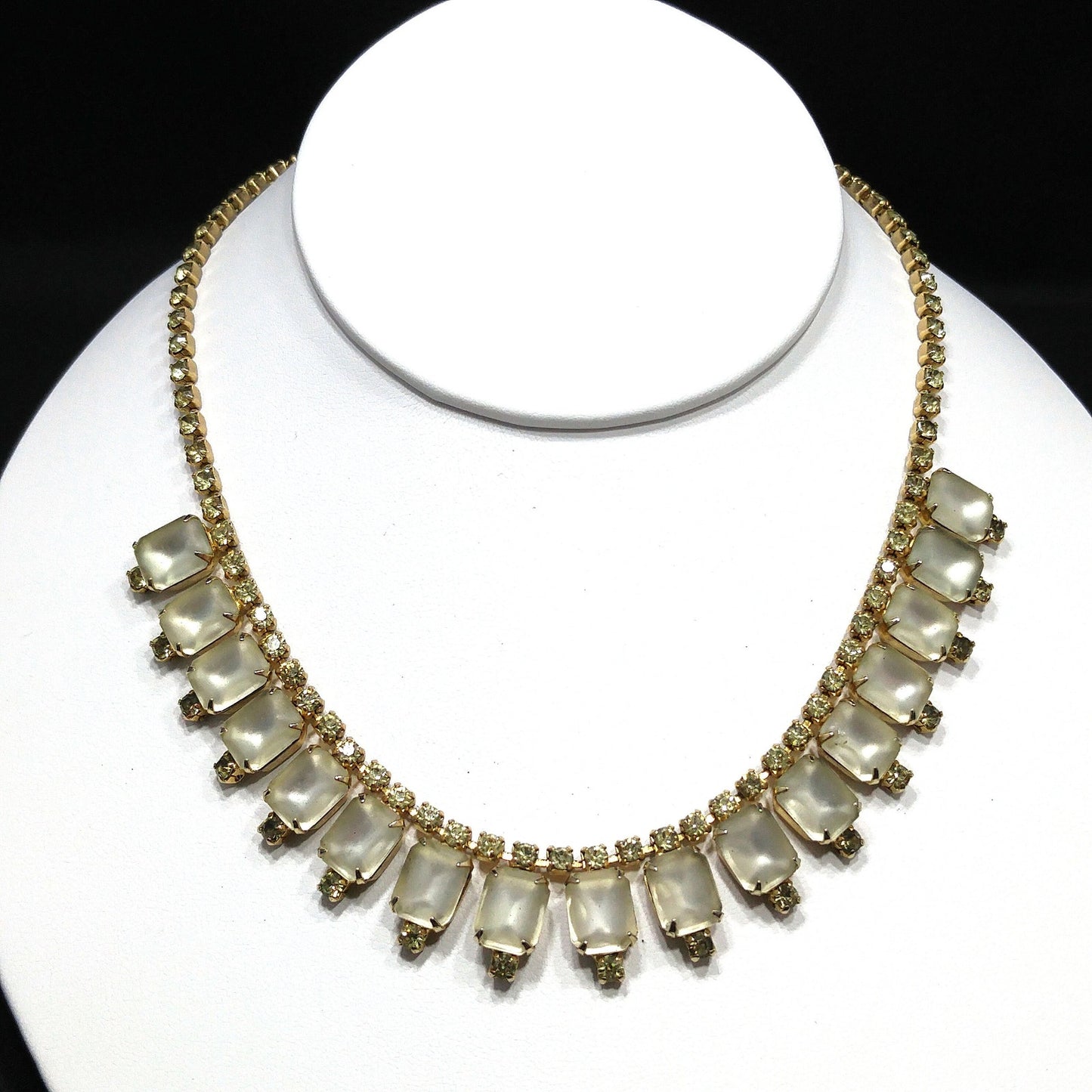 Jonquil Rhinestone Frosty Glass Necklace, 1960s Vintage Jewelry