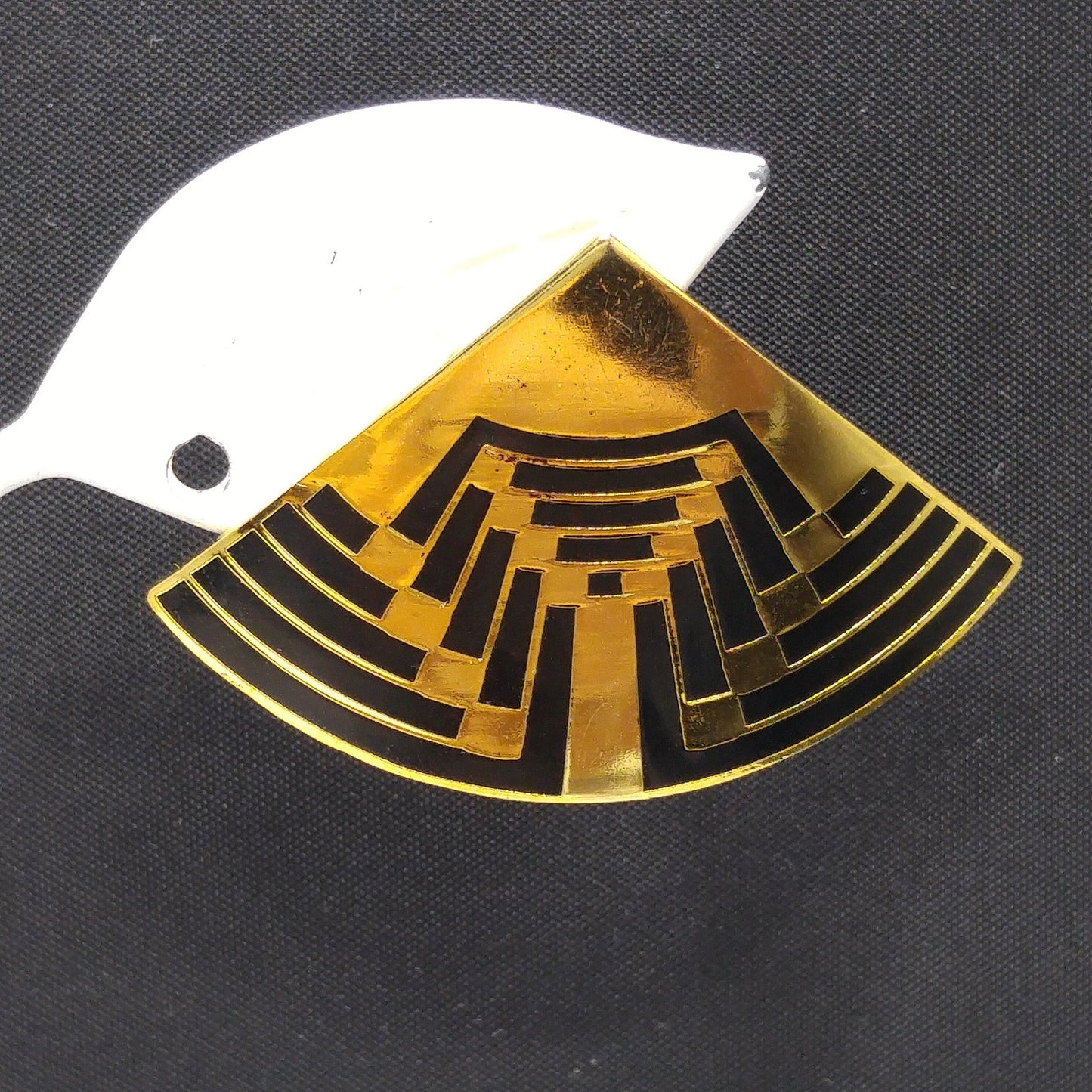 Vintage Laurel Burch Large Fan Post Earrings, Black Enamel, Gold Plated