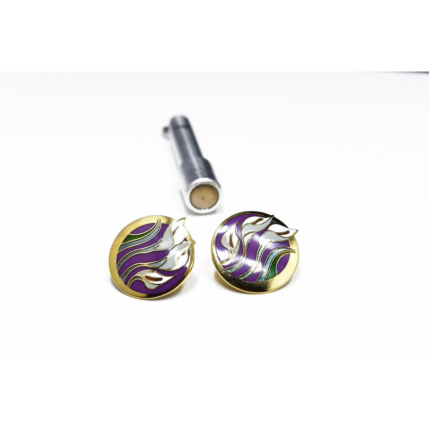 Laurel Burch "Lilies For Les" Floral Post Earrings, Gold Plated, 1980s