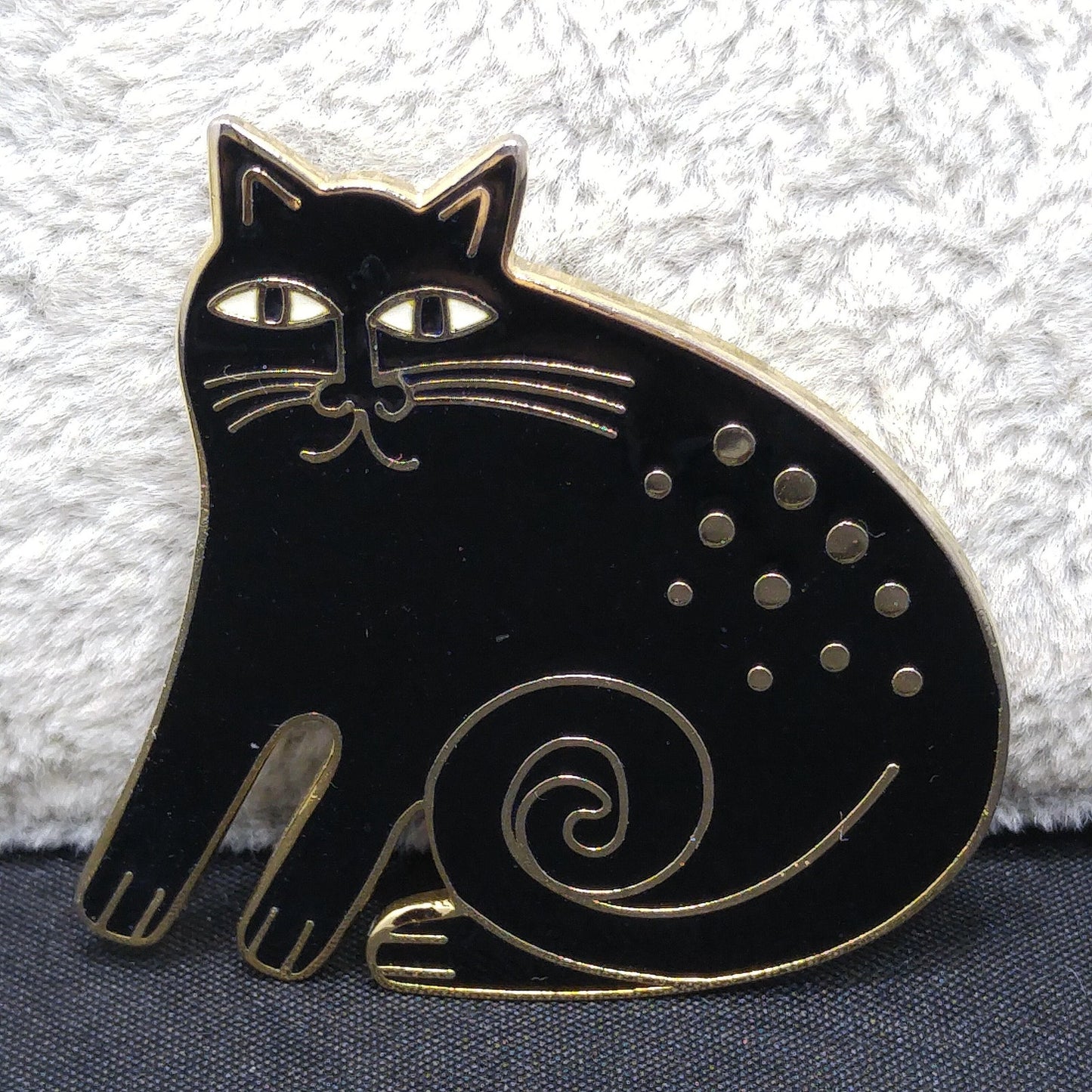 Vintage Laurel Burch Black "Keshire Cat" Brooch, Gold Plate, Black Enamel, 1980s