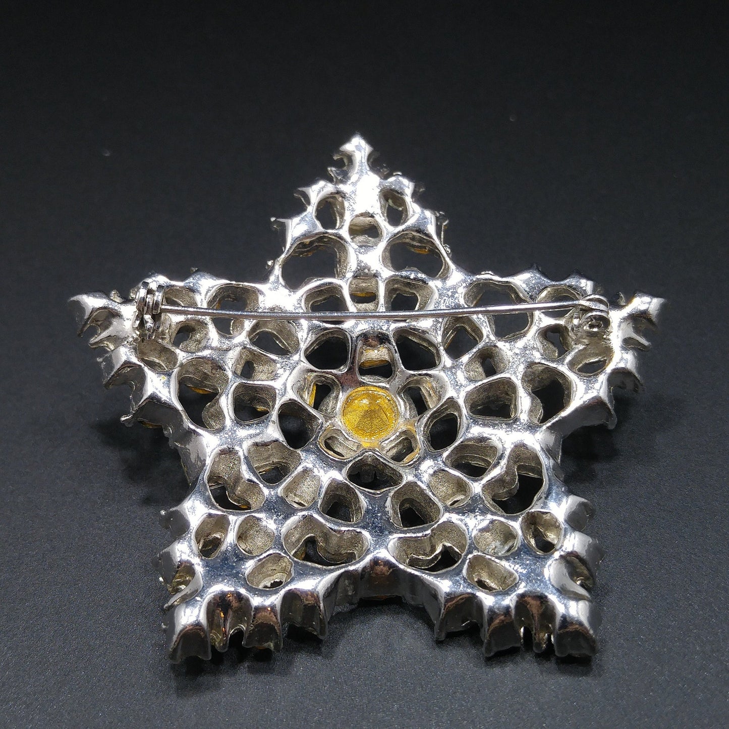 Vintage Clear Rhinestone Five Star Brooch, Heavily Rhodium Plated, 1950s Vintage Jewelry