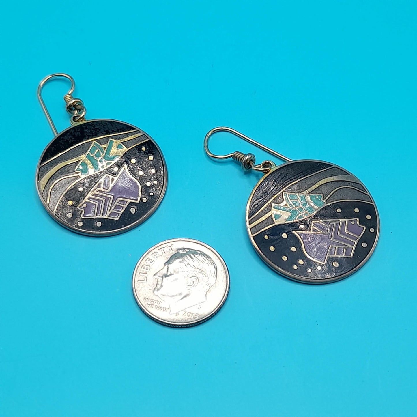 Vintage Laurel Burch "Tropical Fish" Drop Earrings, Gold Plated, 1980s