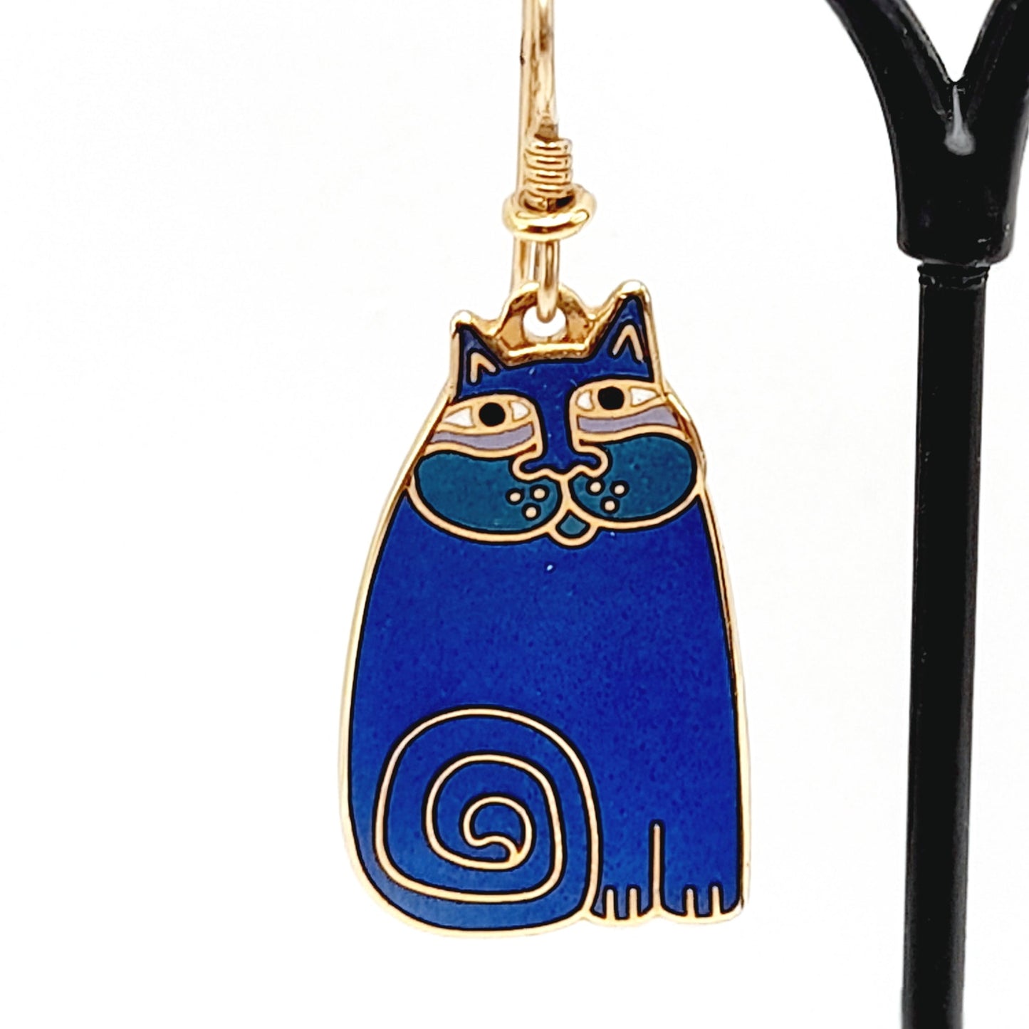 Vintage Laurel Burch Olivia Blue Cat Earrings Gold Plated