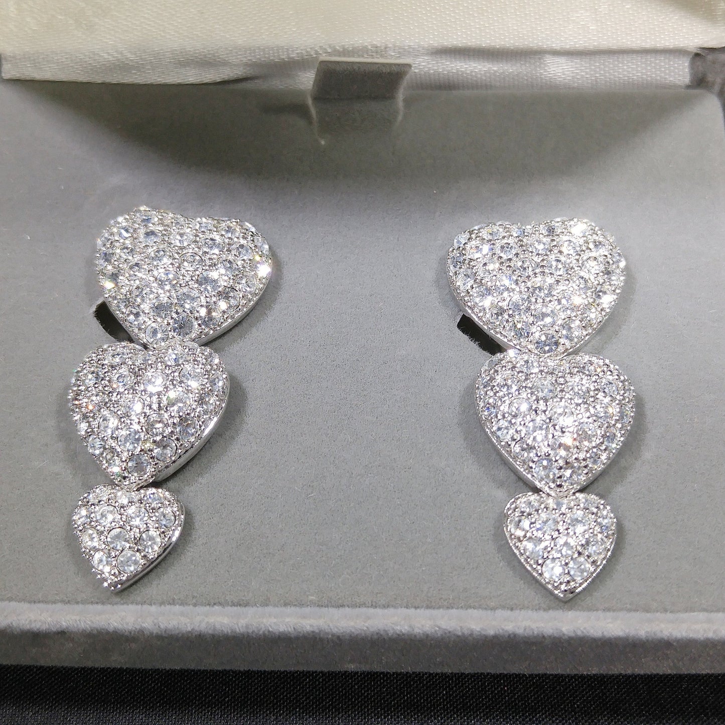 Nolan Miller Rhinestone Heart Drop Earrings, Glamour Collection, Vintage 1990s Clip-On Jewelry