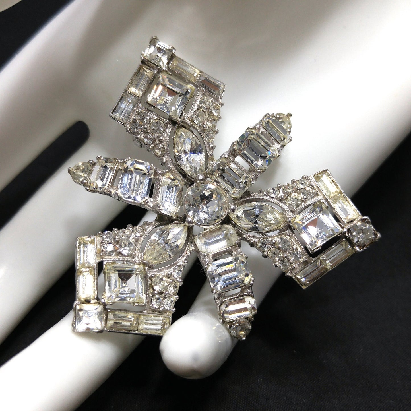 Bogoff Clear Rhinestone Wedding Brooch, Rhodium Plated, 1950s Vintage Jewelry
