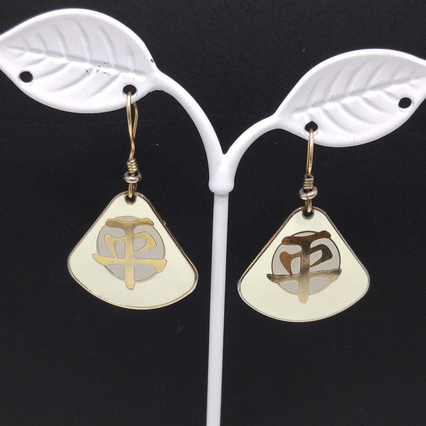 Vintage Laurel Burch Tranquility Earrings, Gold Plated, Cream Enamel