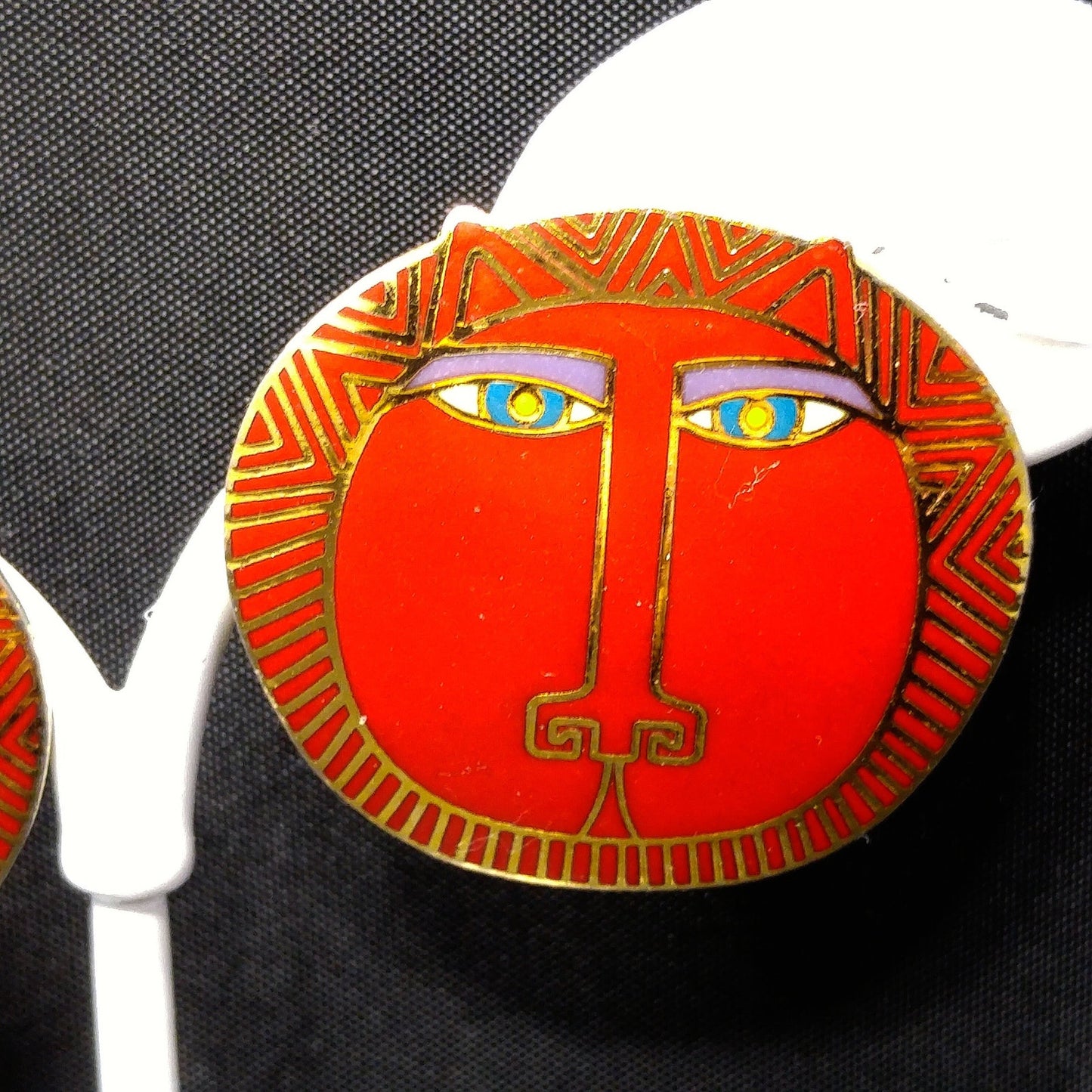 Vintage Laurel Burch "Moon Tiger" Red Post Earrings, Gold Plated