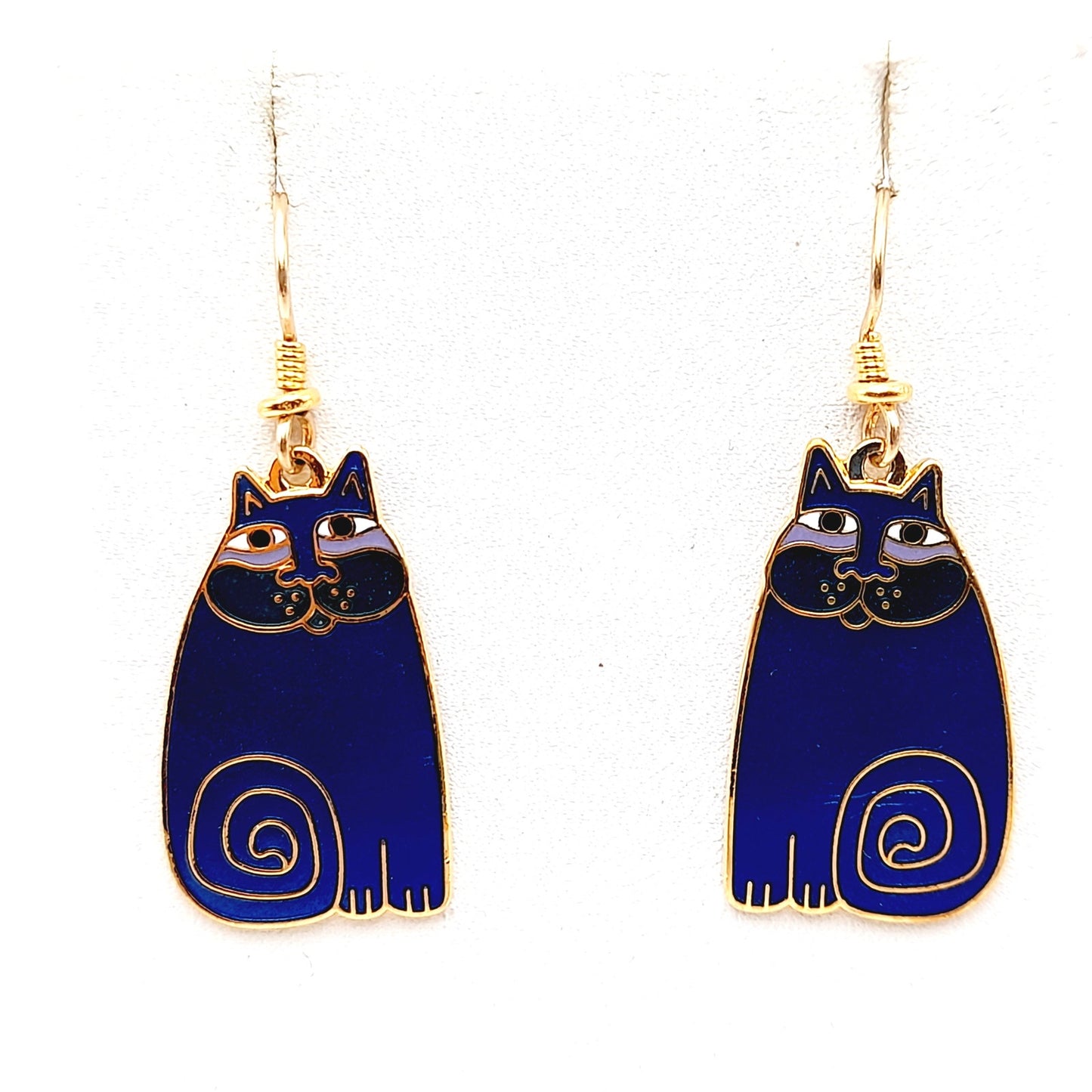 Vintage Laurel Burch Olivia Blue Cat Earrings Gold Plated