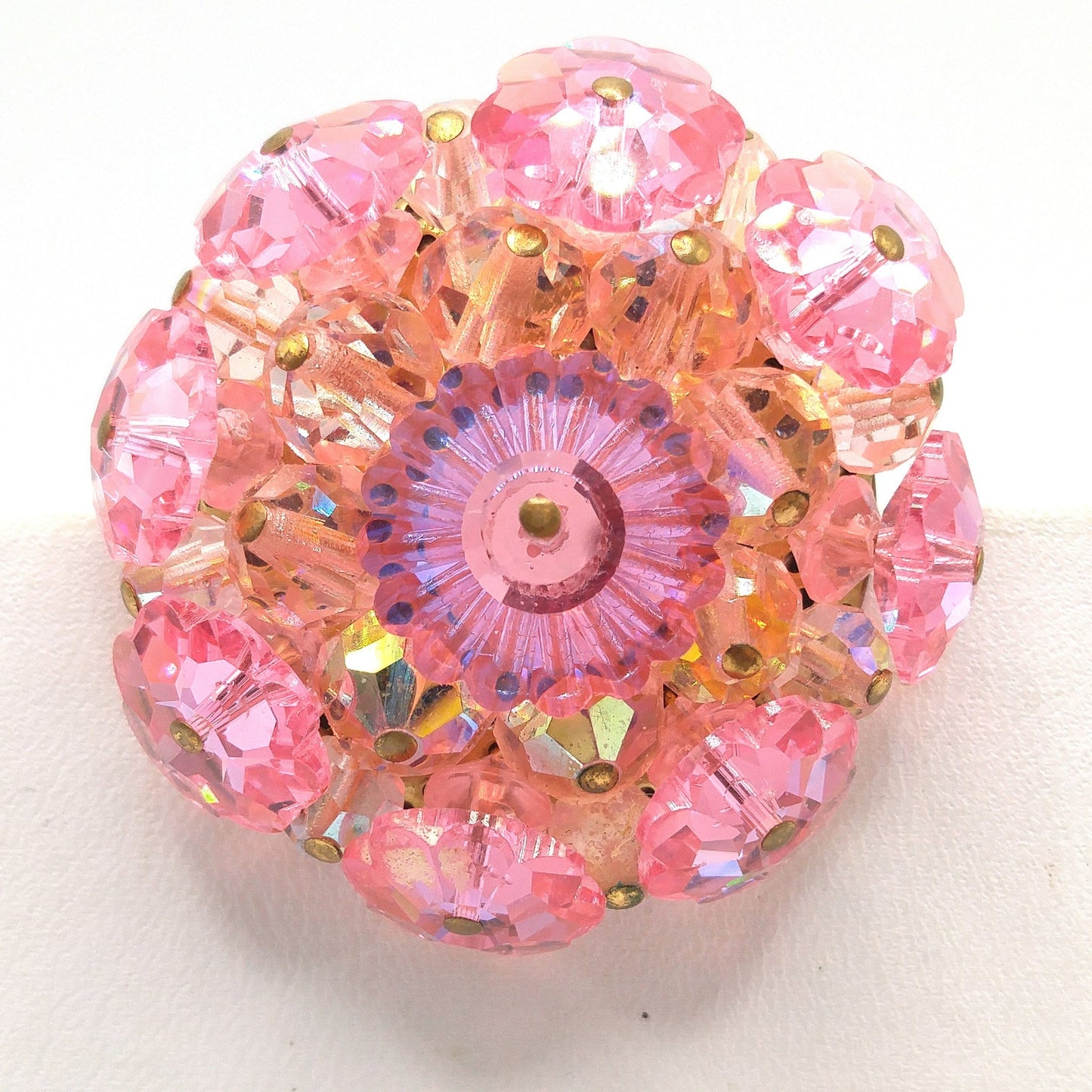 Pink Margarita Crystal Beaded Brooch, 1960s Vintage Jewelry