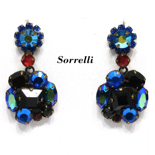 Vintage Sorrelli Dangle Earrings – Aurora Borealis & Multicolor Rhinestones