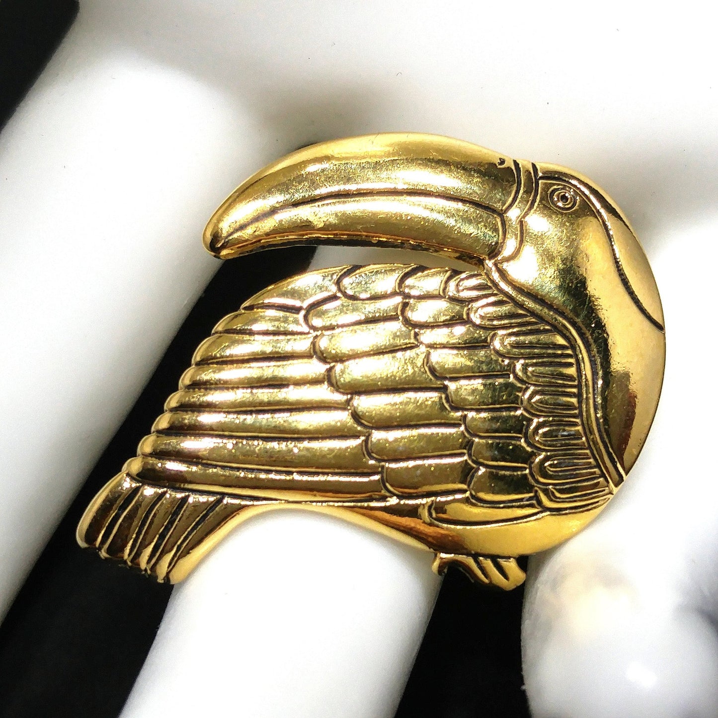 Vintage Laurel Burch Toucan Bird Brooch, Gold Plated
