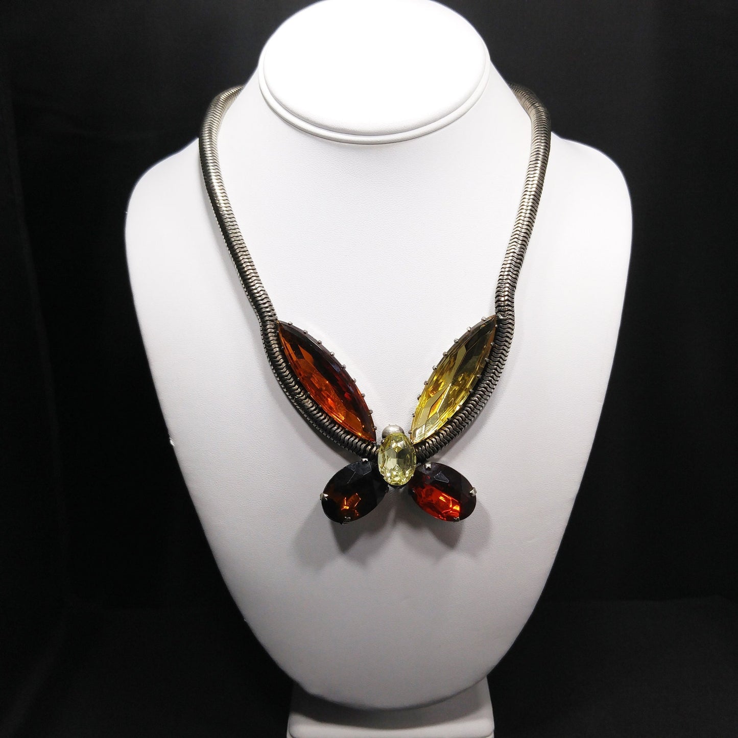 Large Rhinestone Butterfly Necklace, Mara Kibian Bijoux Jewelry, Snake Chain
