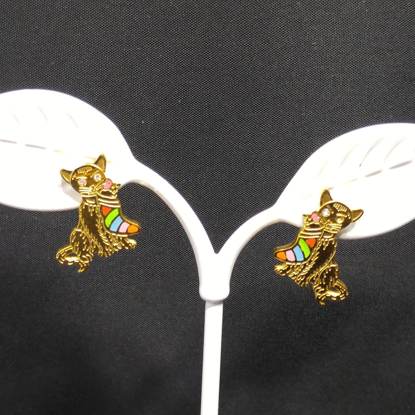 Vintage Christmas Cat Jewelry Set – Pendant Necklace & Earrings, Holiday Gift
