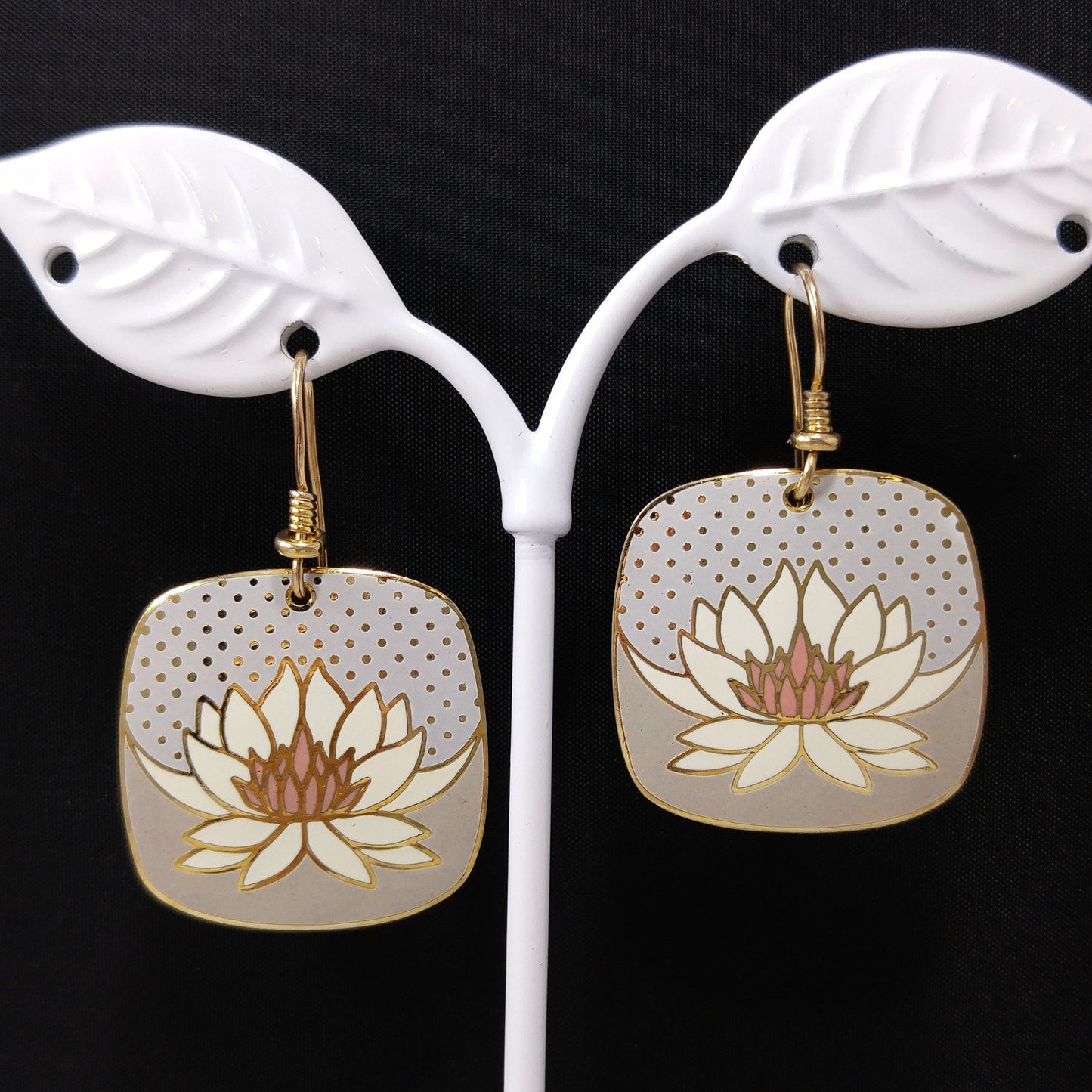 Vintage Laurel Burch Nile Lily Earrings, Gold Plated