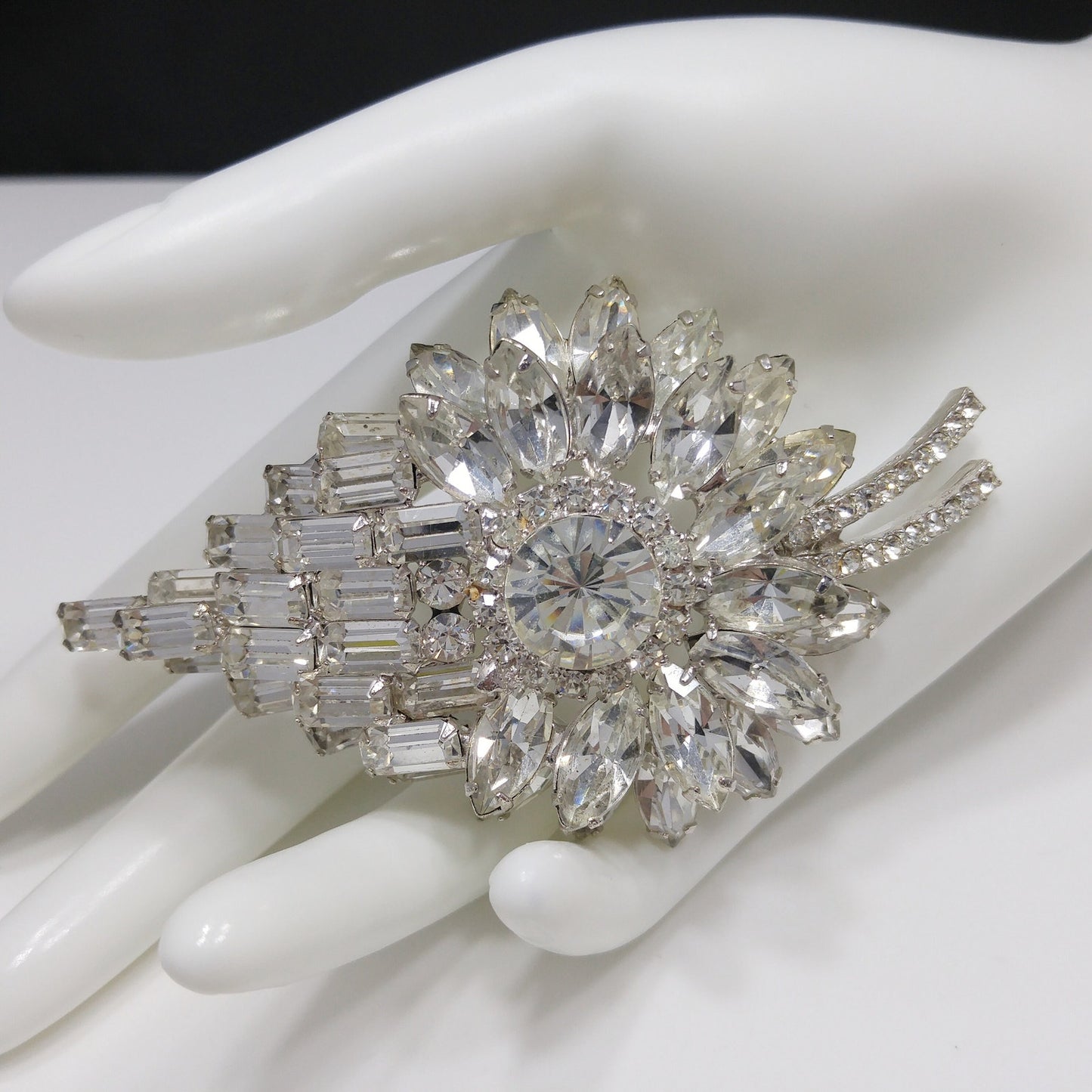 Juliana Heirloom Large Clear Rhinestone Brooch, D & E Jewelry, Rhodium Plated, Wedding