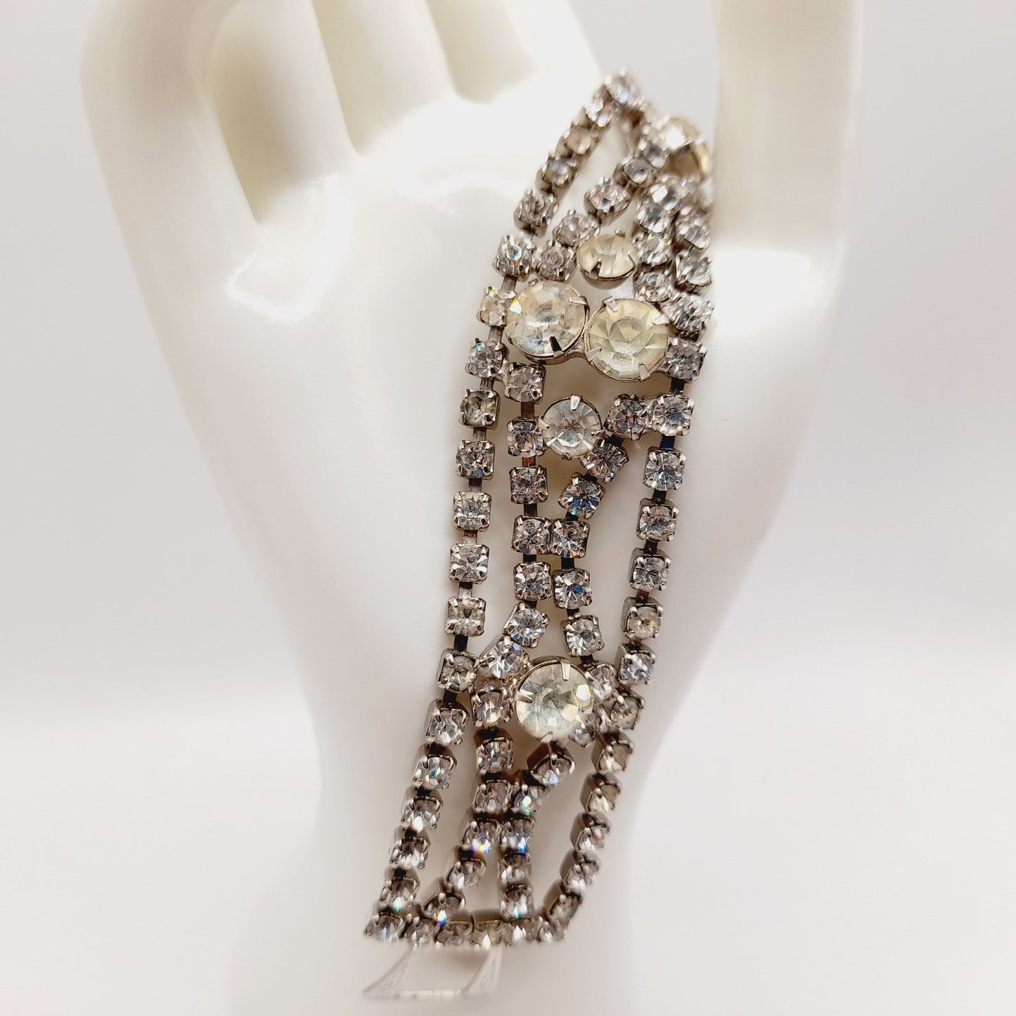 Vintage 1950s Clear Rhinestone Four Row Bracelet - 7 1/4 Inches - Wedding Jewelry