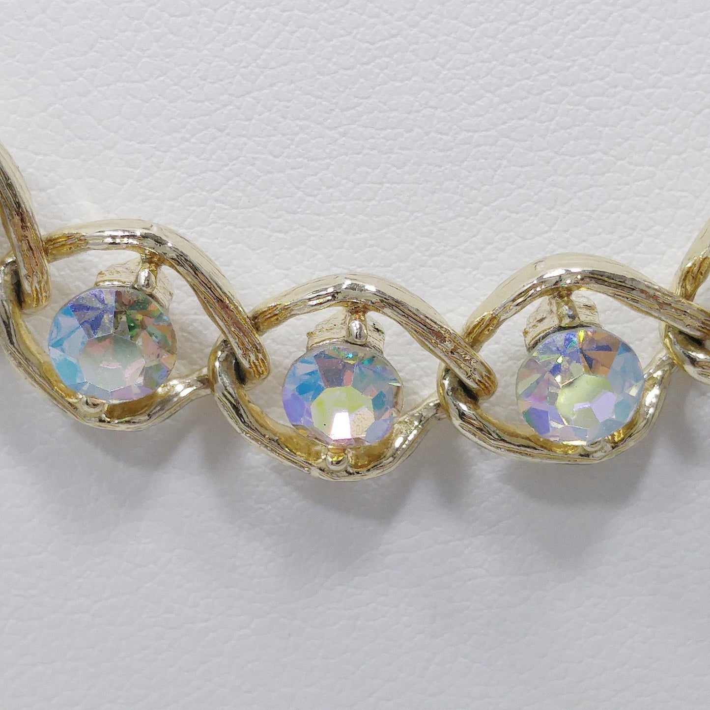 Aurora Borealis Rhinestone Necklace Bracelet & Earrings, Gold Plated, 1960s Vintage Jewelry