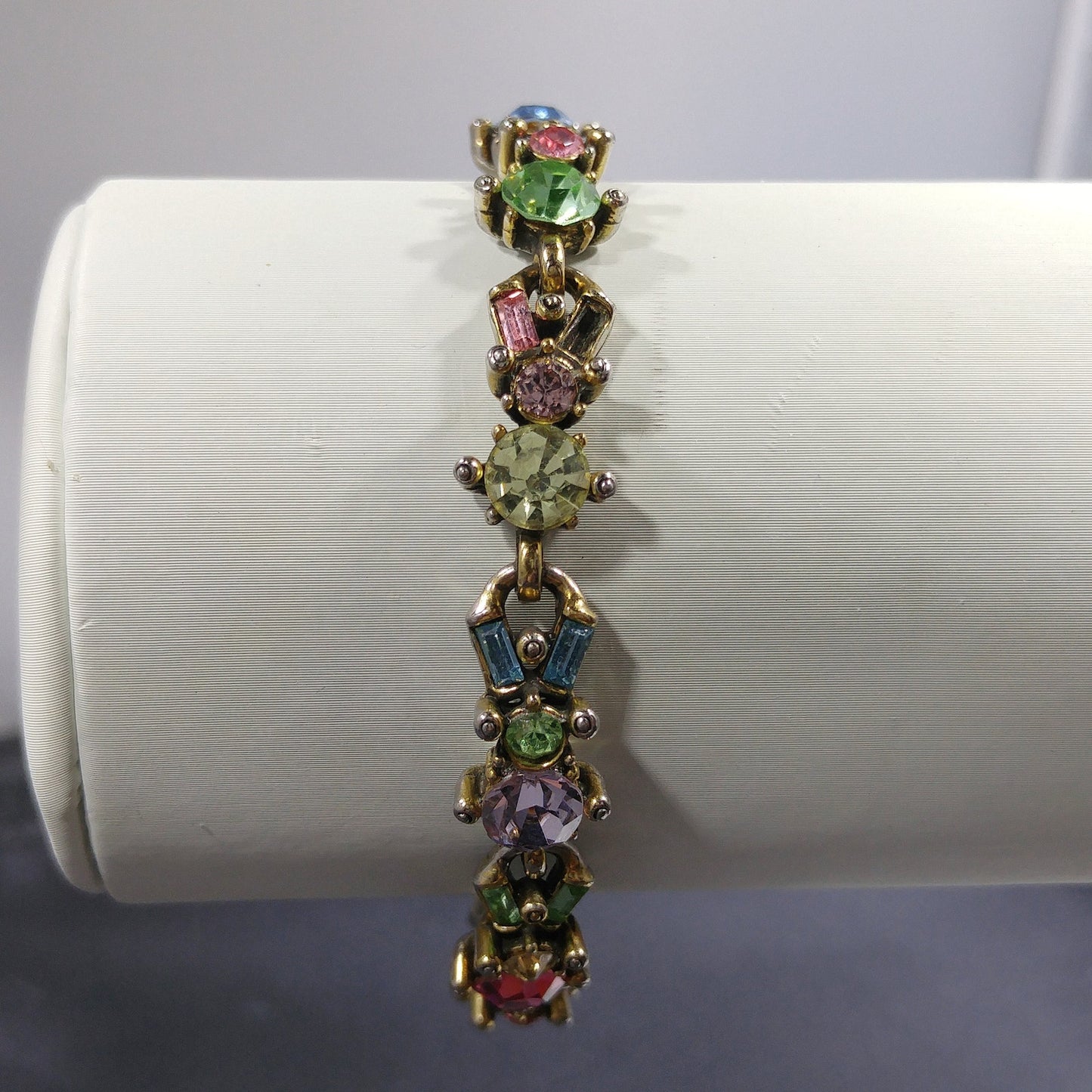 Hollycraft Pastel Rhinestone Bracelet, Stamped Copr 1955, 1950s Vintage Jewelry