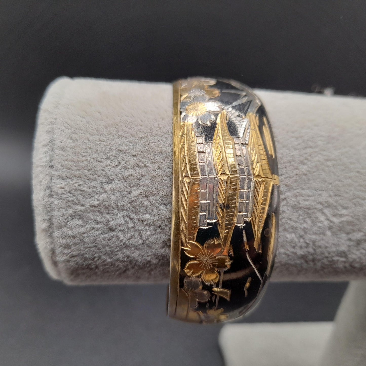 Vintage Japanese Sterling Cuff Bracelet, Mt. Fuji Pagoda Japanese Scene Panorama, 1960s Jewelry