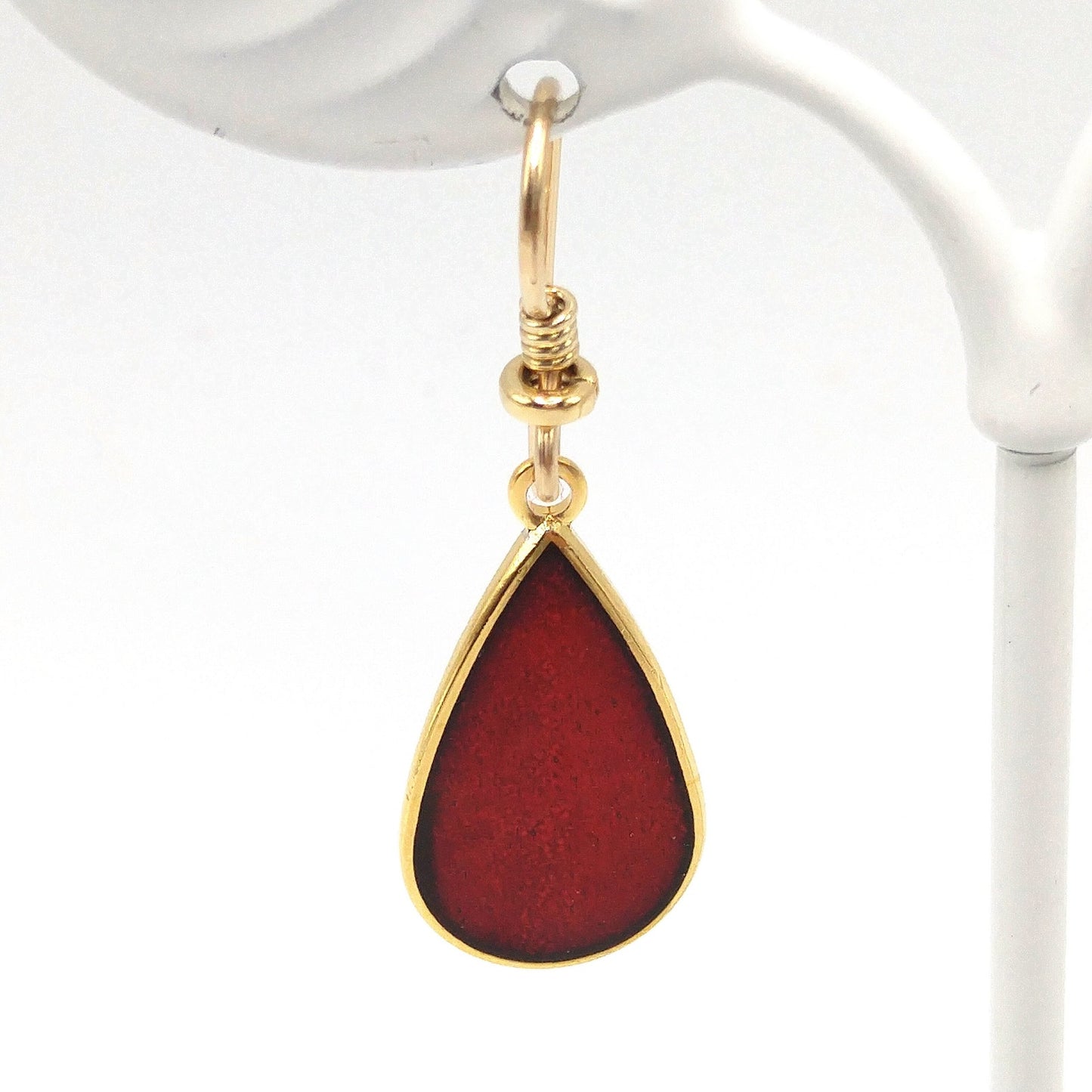 Vintage Laurel Burch Red Teardrop Earrings, Gold Plated, 1980s