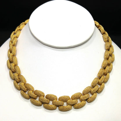 Monet Gold Plated Textured Choker Necklace, Mid Century, 1960s Vintage Jewelry