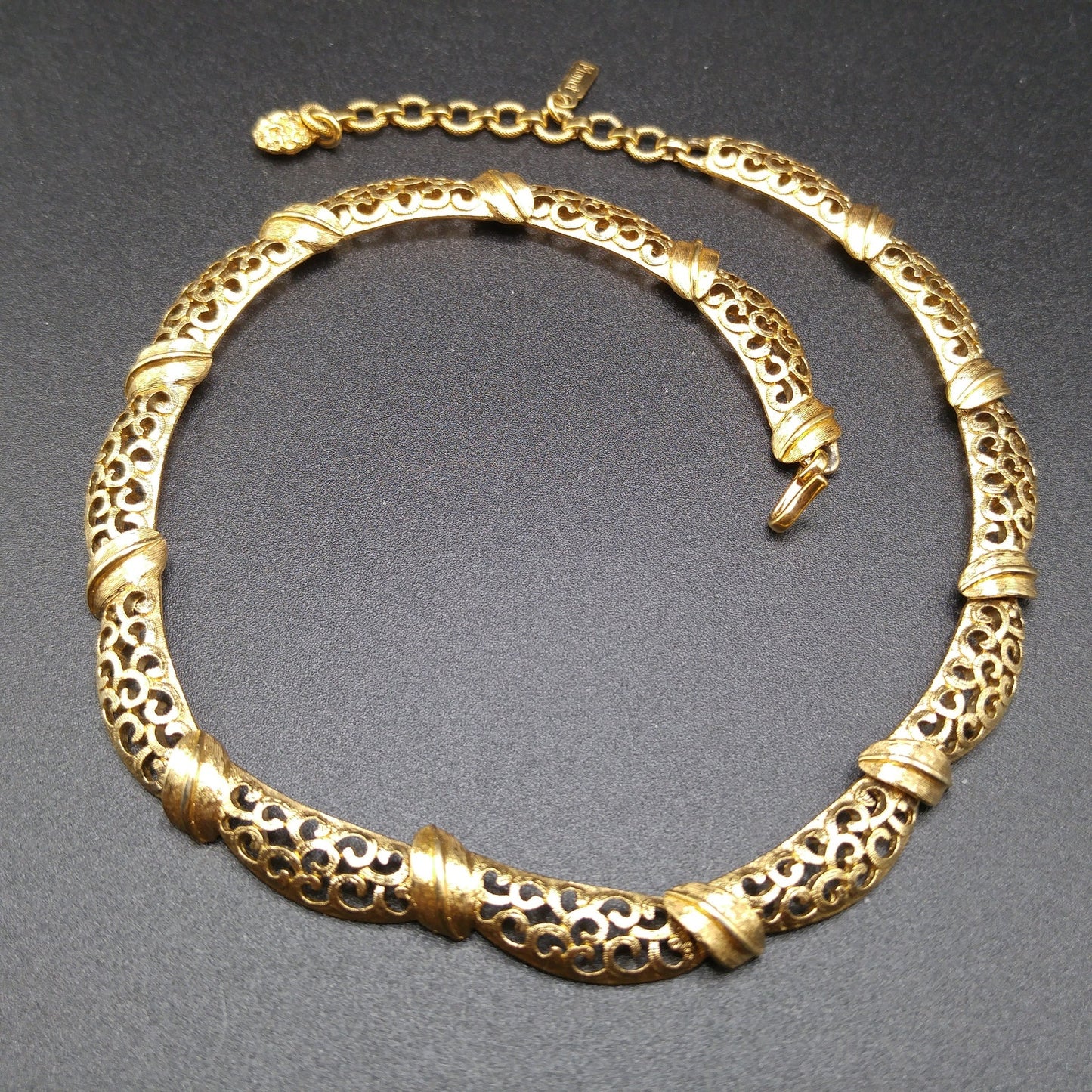 Monet Lacy Link Choker Necklace, Gold Plated, 1960s Vintage Jewelry