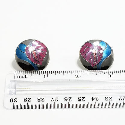 Vintage Laurel Burch "Antherium" Earrings Post Enamel Pink 1980s Vintage Jewelry