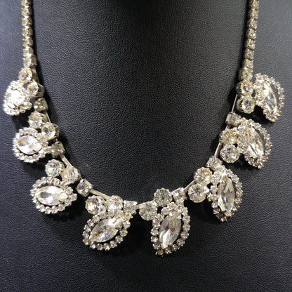 Weiss Wedding Clear Rhinestone Necklace, Rhodium Plated, 1950s Vintage Jewelry