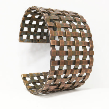 Sarah Cavender Metalworks Woven Wide Cuff Bracelet, Hand-made Metal Work Design, Vintage Jewelry