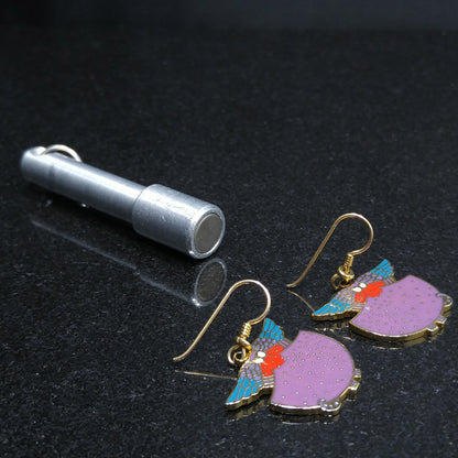 Laurel Burch "Angelicat" Earrings, Gold Plated Cloisonne & Enamel, 1980s