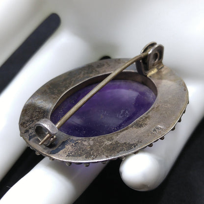 Antique Silver Purple Amethyst Brooch, Stamped 925, C Clasp, 1920s Vintage Jewelry