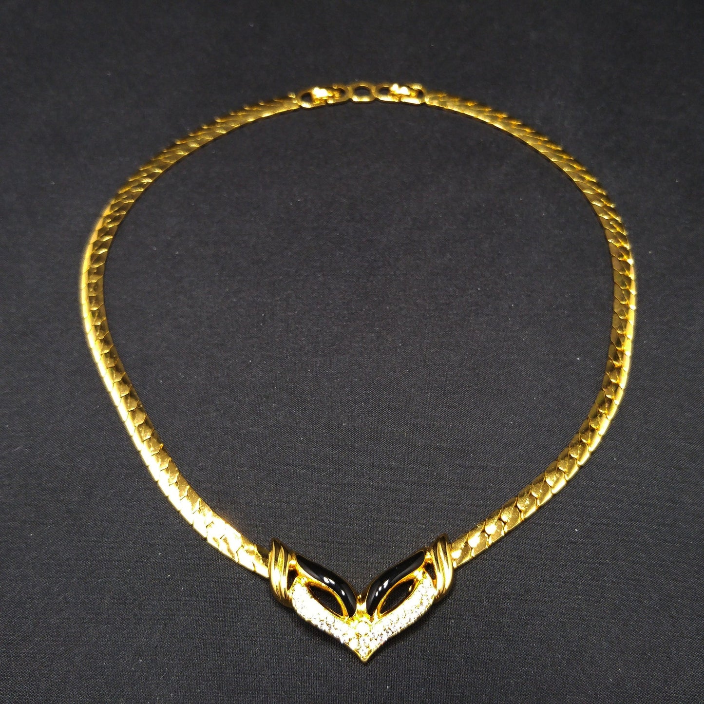 Vintage Christian Dior Germany Mask Pendant Necklace, Gold Plated, Black Enamel