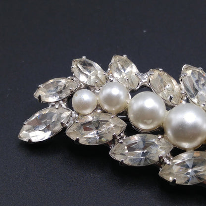Eisenberg Ice Vintage Wedding Brooch, Faux Pearls, Rhodium Plated, 1960s