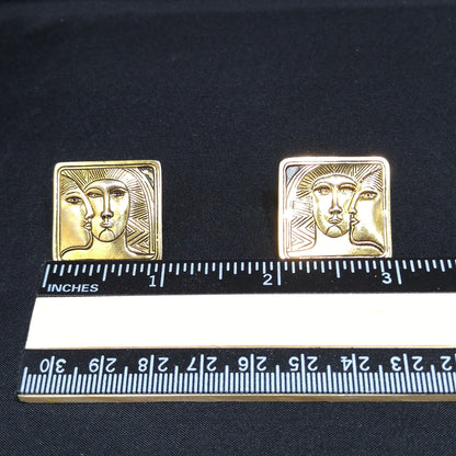 Laurel Burch Ancient Ancestors Post Earrings, Gold Plated, 1980s Vintage Jewelry
