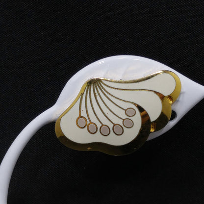 Laurel Burch "Le Fleur" Gold & White Clip Earrings, Gold Plated, 1980s Vintage
