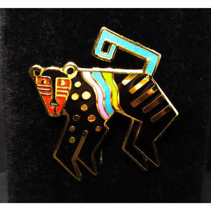 Laurel Burch "Mythical Monkey" Brooch, Gold Plated Cloisonne Enamel, 1980s
