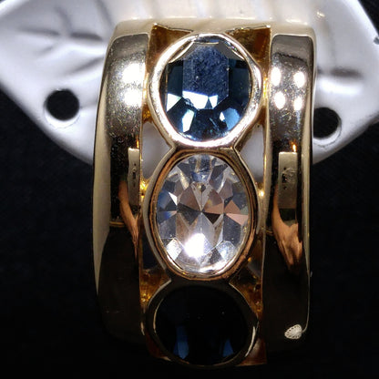 Vintage S.A.L. Swarovski Blue & Clear Rhinestone Clip Earring Hoops