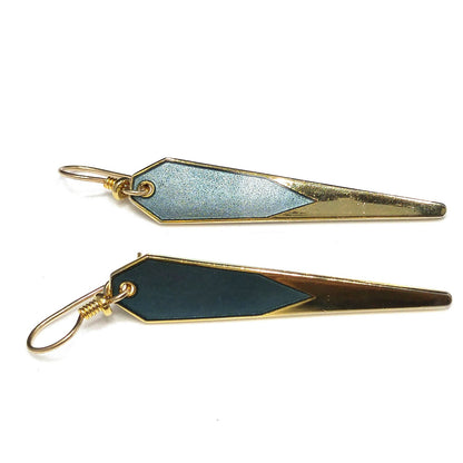 Vintage Laurel Burch Blue Metallic Long Earrings, Gold Plated