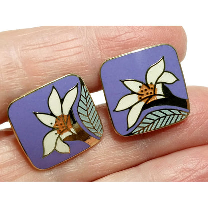 Laurel Burch "Wild Lily" Clip Earrings, Gold Plated, 1980s Vintage Earrings