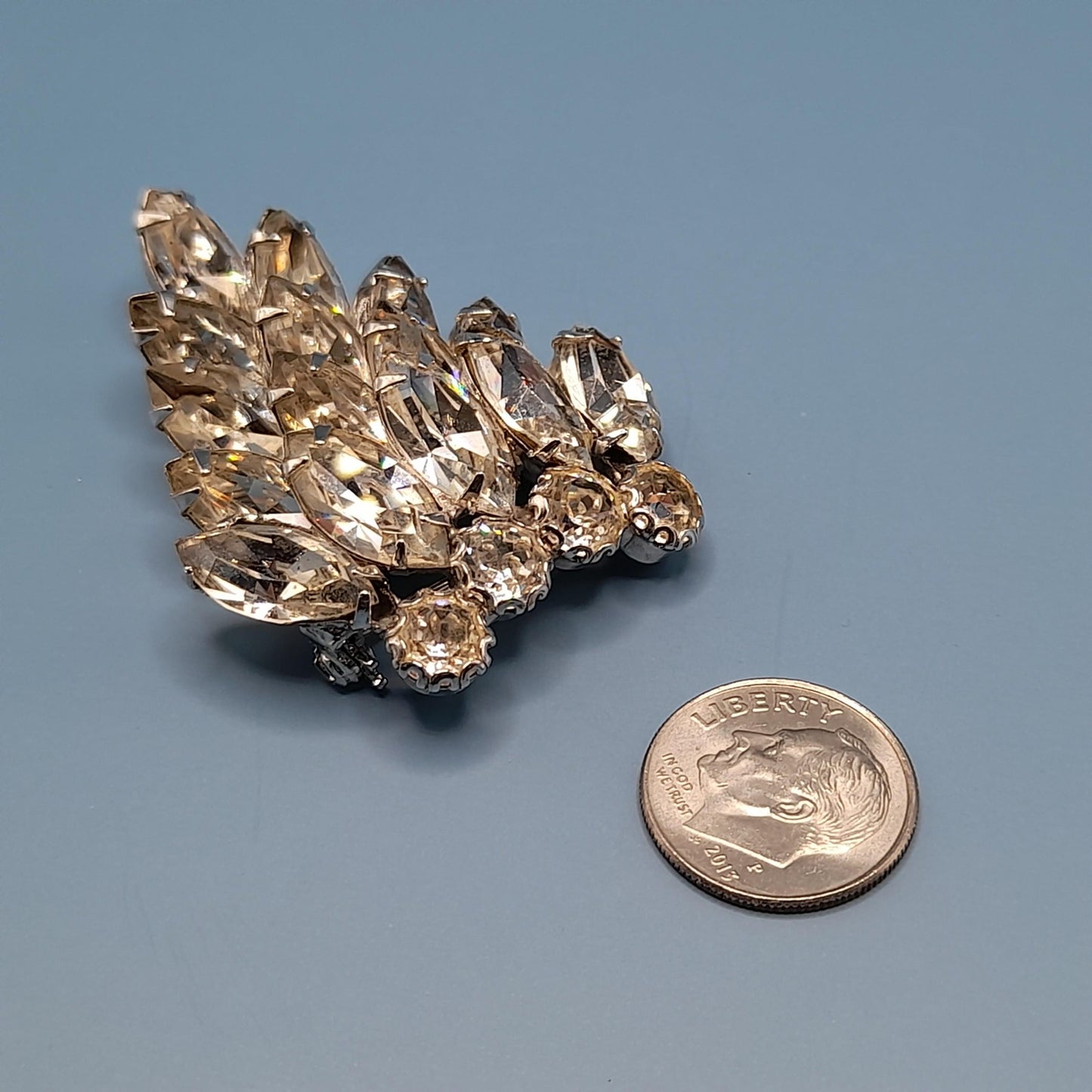Vintage WEISS Wedding Brooch, Clear Crystal Rhinestones, Rhodium Plated, 2 Inches, 1960s