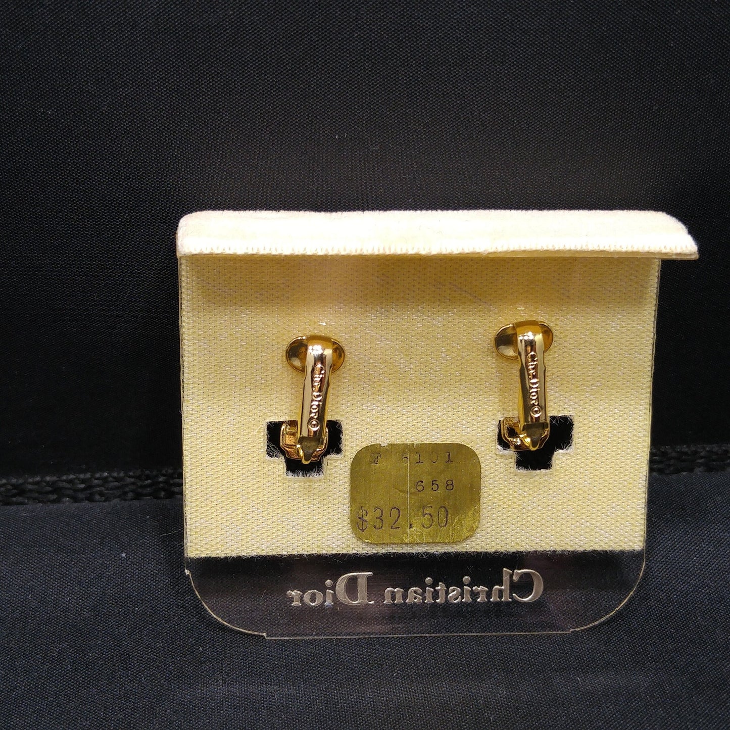 Vintage Christian Dior Half Hoop Baguette Rhinestone Clip Earrings