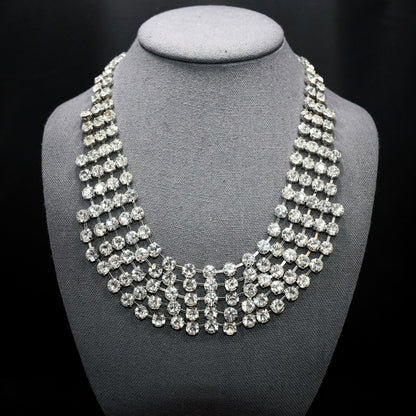 Vintage Clear Rhinestone Frontal Necklace, Rhodium Plating, 18 1/2 Inches, 1980s Vintage Jewelry