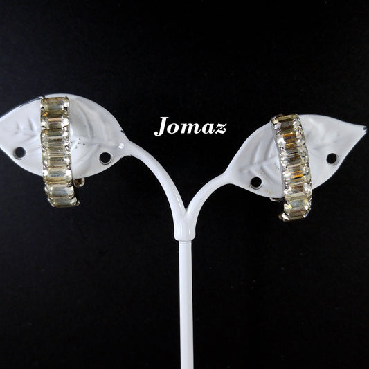 Jomaz Clear Rhinestone Wedding Clip On Earrings, 1950s Vintage Jewelry