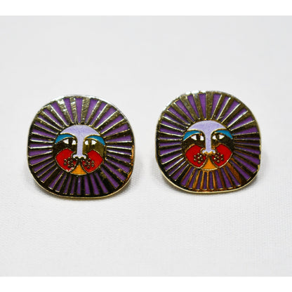 Laurel Burch "Leonardo" Post Earrings, Gold Plated Enamel Lions, 1980s Vintage Jewelry