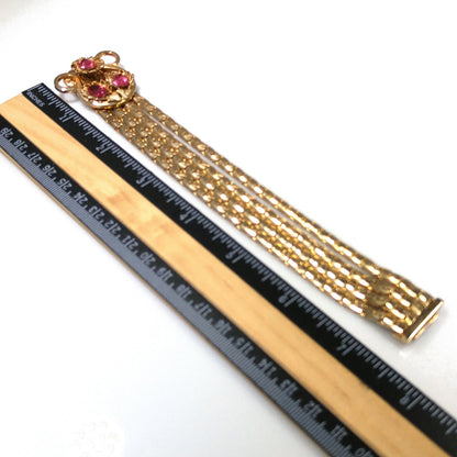 Pink Rhinestone Curb Chain Bracelet, Gold Plated, 1960s Vintage Jewelry