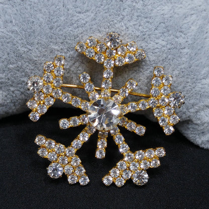 Eisenberg Ice Snowflake Brooch, Clear Rhinestones, Gold Plated, Vintage Jewelry