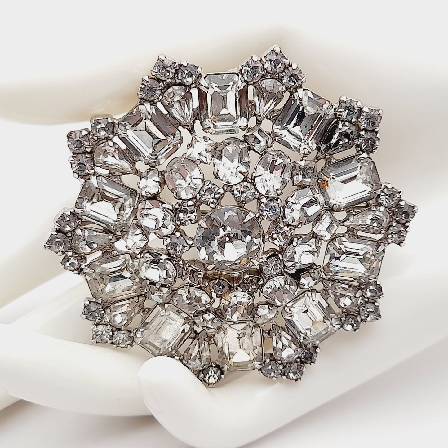 Vintage Wiesner Clear Rhinestone Wedding Brooch - Rhodium Plated, 1960s, 2 1/2 Inches