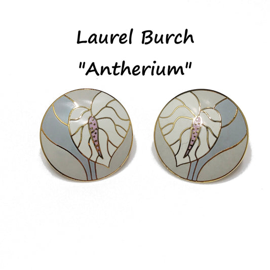 Laurel Burch Antherium Floral Post Earrings, Gold Plated, 1980s Vintage Jewelry